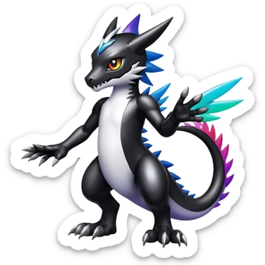 white blacks edgy colorful gradient shiny glossy Fakémon-Digimon-creature-hybrid (full body) sticker