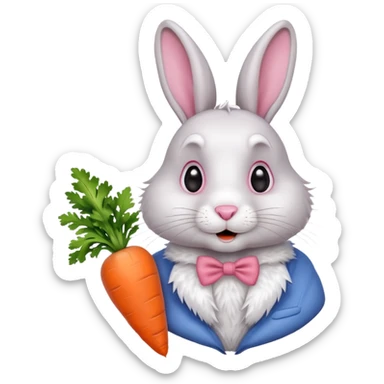 A rabbit nibbling on a carrot, surprised by the flavor, portrait, bust up sticker
