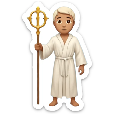 iOS-style 3D emoji: wide blue sea split into two towering water walls, dry path in the middle, Moses standing at the center holding a staff upright sticker