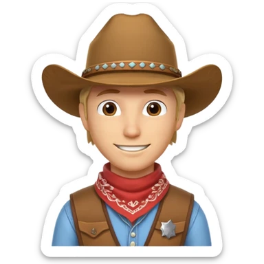 cowboy horse rider portrait, head and shoulders only, cowboy hat, bandana, western outfit collar, confident smile, 3D cartoon, mobile game icon style, clean background, no text, no watermark
 sticker