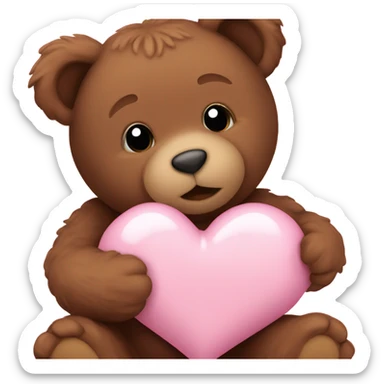 Baby pink heart with a baby brown teddy bear sticker