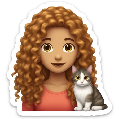 Curly long hair girl with a tricolor cat  sticker