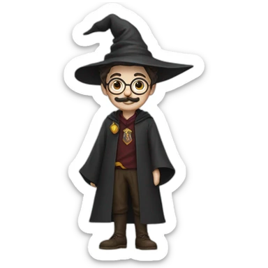 Harry Potter wizard with mustache and without glasses, full body sticker