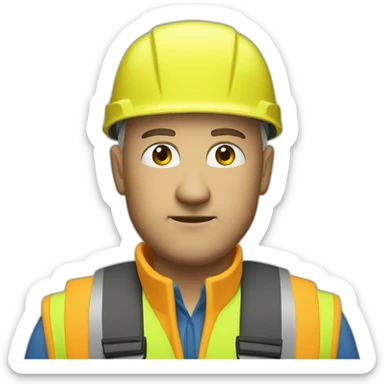 a white irritated bald man with a yellow safety vest and a yellow bicycle helmet sticker