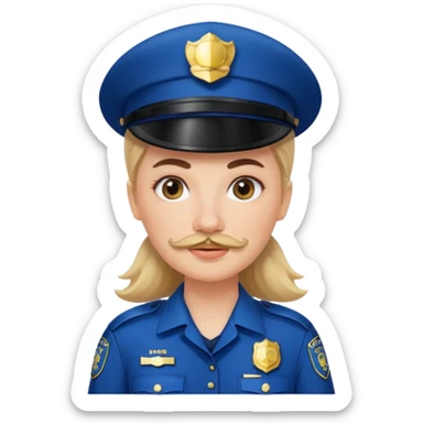white woman with mustache wear police's uniform sticker