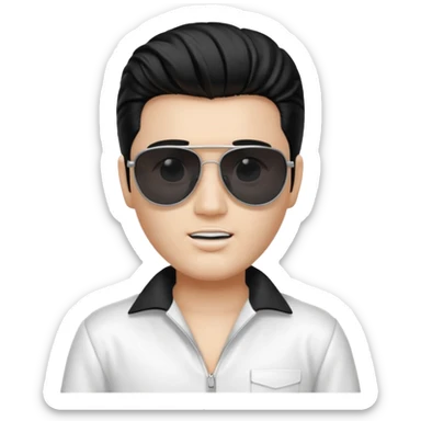 A boy with an Elvis Presley mask with sunglasses (with total black lenses)dressed as Elvis Presley (white dress) sticker