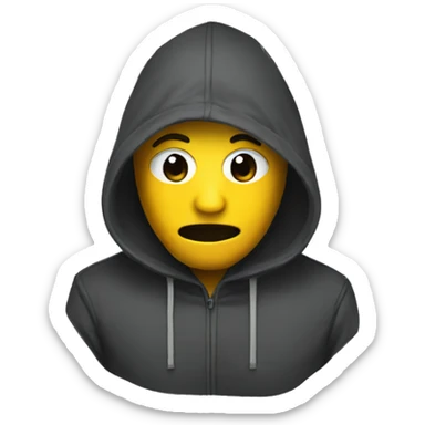 man in hoodie, with a mask sticker