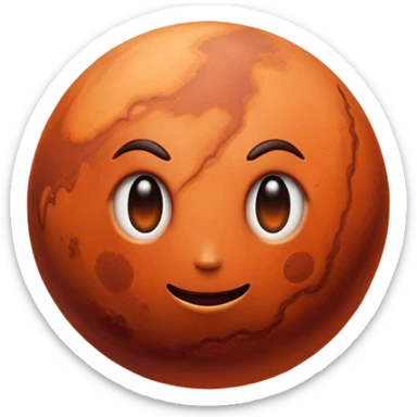 Cinematic Realistic Mars Emoji, portrayed with rugged, rust-colored landscapes, deep canyons, and swirling dust storms rendered with lifelike texture and an orange-hued glow that evokes the enigmatic allure of the Red Planet. sticker