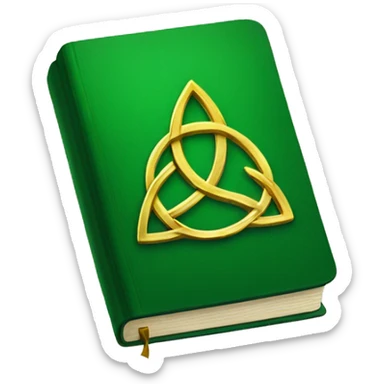 green book with a golden triquetra on it sticker