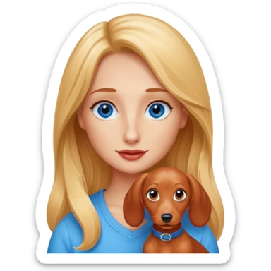 Mini red dachshund with girl whose got long blonde hair and blue eyes  sticker