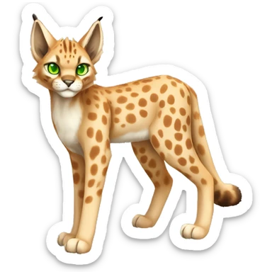 spotted Lynx-Caracal-Fakemon-hybrid with orange points, green eyes brown toes, and short tail, full body sticker