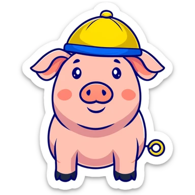 pig body with President Zelensky's face wearing a yellow and blue hat sticker