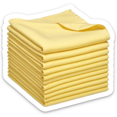 stack of soft square cloths with slightly textured fuzzy surfaces and cleanly folded edges pastel yellow color light neatly layered no spray dirt or extras soft lighting subtle shadows emoji scale sticker