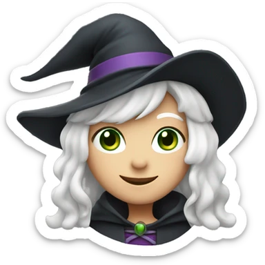 Young witch with white hair, white skin and cap, green eyes, thumbs up   sticker
