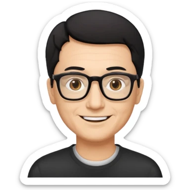 man 60 short black hair, brown eyes small black rectangle glasses  sticker