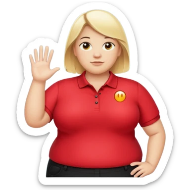 Fat blonde in red polo and black pants with a text bubble saying hi I’m Preston the alignment tech  sticker