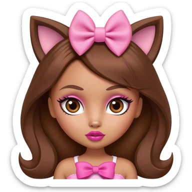 Bratz doll character with brown hair, pink bow, big lips, and foxy eyes sticker
