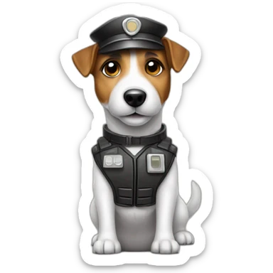 a jack russell terrier dog who works as a switchman and wears a bulletproof vest sticker