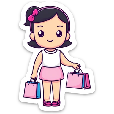 Fashionable girly girl with sparkles, pink accessories, and shopping bags sticker