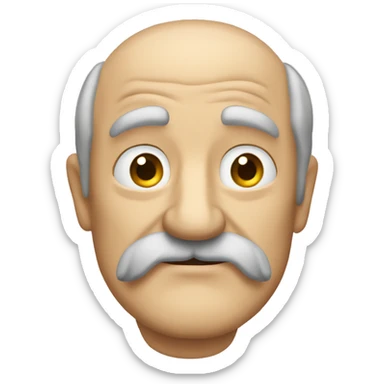 Short pudgy old man over enthusiastic face bald forehead long wavy gray and brown hair moustache Shakespearean sticker