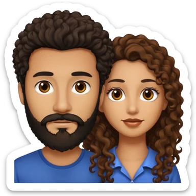 pareja de Mujer morena rizada cabello largo castaño ojos oscuros y hombre piel clara cabello negro con barba  y ojos marron sticker