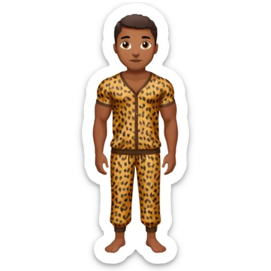 Handsome Black guy with brown skin tone, with muscular build, wearing loose fitting leopard print pajamas and white slippers  sticker