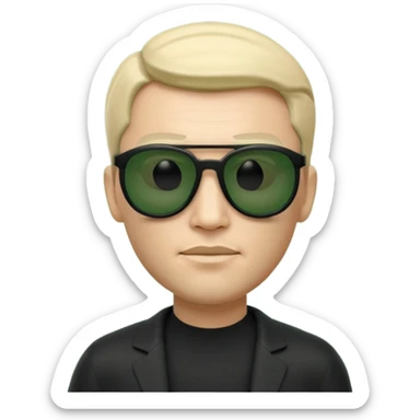 3D memoji-style emoji like Apple Memoji, male character wearing black sunglasses, smooth rounded face, minimalist design, inspired by The Matrix movie, subtle green matrix glow, dark background, cinematic lighting, high quality. sticker
