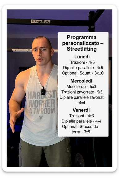 Uomo che crea un programma personalizzato per un suo cliente, sullo streetlifting, tutto in italiano sticker