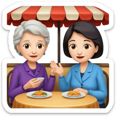conversación dentro de un restaurant  dos personas y una de las persoans sea una abuela sticker
