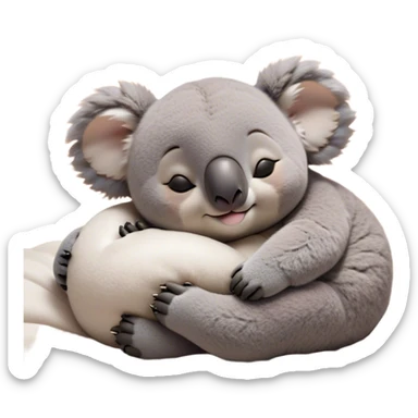 Meme-Worthy Cute Sleeping Koala Portrait Emoji, Head resting peacefully with a contented smile, showcasing a cuddly build and a luxuriously soft grey fur, eyes shut in a serene, restful snooze, Simplified yet hilariously adorable features, highly detailed, glowing with a soft, drowsy light, high shine, relaxed and utterly lovable, stylized with an air of playful laziness, bright and heartwarming, soft glowing outline, capturing the essence of a comically sleepy koala, so meme‐worthy it feels like it could instantly become the next viral sensation of adorable slumber! sticker