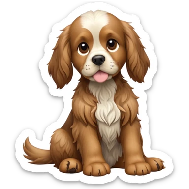 cinematic-[cocker spaniel dog]-realistic-full-body-sitting-emoji,-tail-resting-loosely-beside-its-paws,-head-tilted-dramatically,-scruffy-[solid brown]-fur,-simplified-yet-realistic-focused-features,-highly-detailed,-glowing-with-an-almost-sarcastic-glow sticker