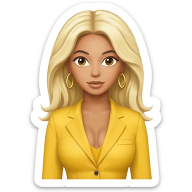 Beyonce with long platinum blonde hair, yellow outfit sticker