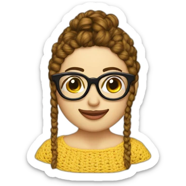tejedora de crochet -  mamá con lentes cabello hasta el mentón con flequillo sonriente piel blanca sticker