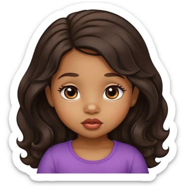 light brown skin tone, very adorable toddler, with big plump lips, long long lashes, black wavy long hair, brown eyes sticker