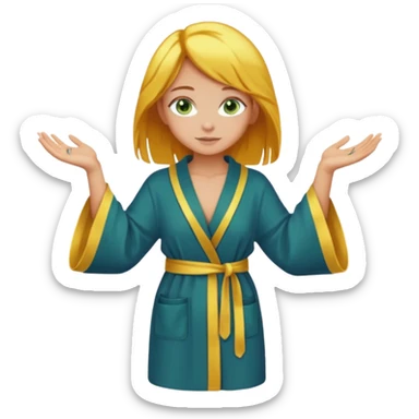 lightly tanned skin, green-blue eyes, cute and sexy girl with bright yellow-brown hair in a dark sky pallete robe, golden rings, slight cute makeup, full body sticker