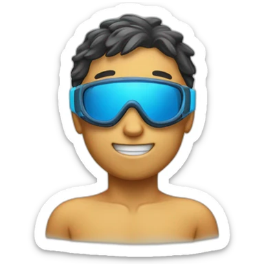  front view of an emoji boy ready to swim with swim goggles sticker