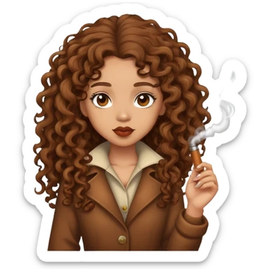 Lightskin girl with long brown curly hair smoking a wood sticker