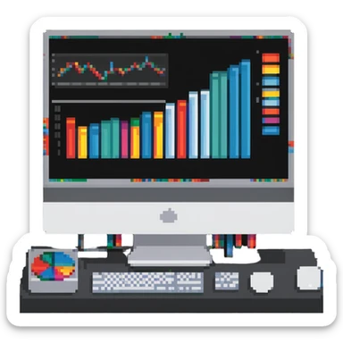 iMac computer with colorful bar charts on the screen sticker