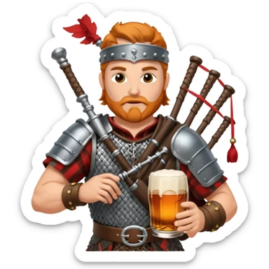 Warrior playing bagpipes chugging whiskey sticker