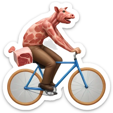 man riding a bicycle made of meat sticker