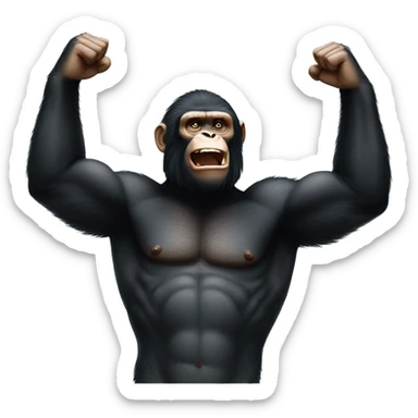 Apes lifting their hands above their heads and making a fist and sticking to each hands sticker