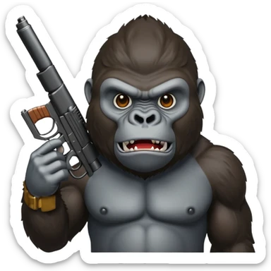 A mean gorilla holding a big gun in the air sticker
