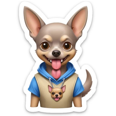 Grey old Chihuahua ￼ with tongue sticking out and a Fortnite shirt on sticker