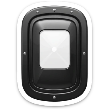 black riot shield with white RCR and rectangular window in apple emoji style sticker