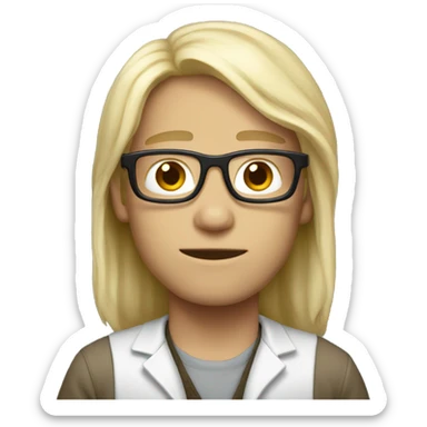 White nerd long hair sticker