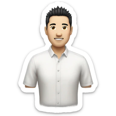 chinese man 40yo with spiky short black hair smile, smart buttoned shirt sticker