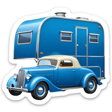 hot rod caravan,1935 pulling a matching trailer, blue  sticker