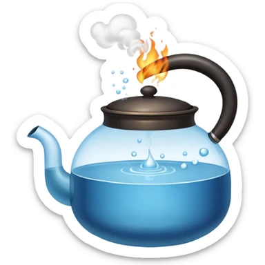 a small pot or kettle filled with water placed on fire, the water is boiling intensely with visible steam and bubbles rising, bright lighting, clean white background



 sticker