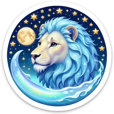 Realistic iridescent white opalescent Celestial Leo lion water dreamy astrology moon stars starry sticker
