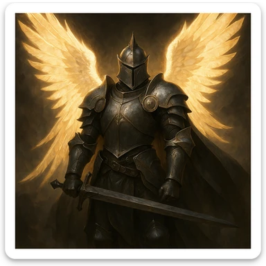 an angel knight in full armor with glowing wings, fantasy style, dramatic lighting sticker